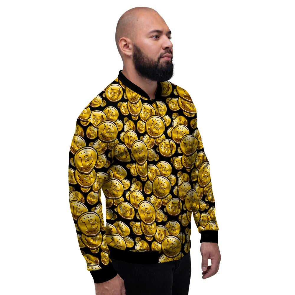 Crypto Bitcoin Print Pattern Men's Bomber Jacket-grizzshop