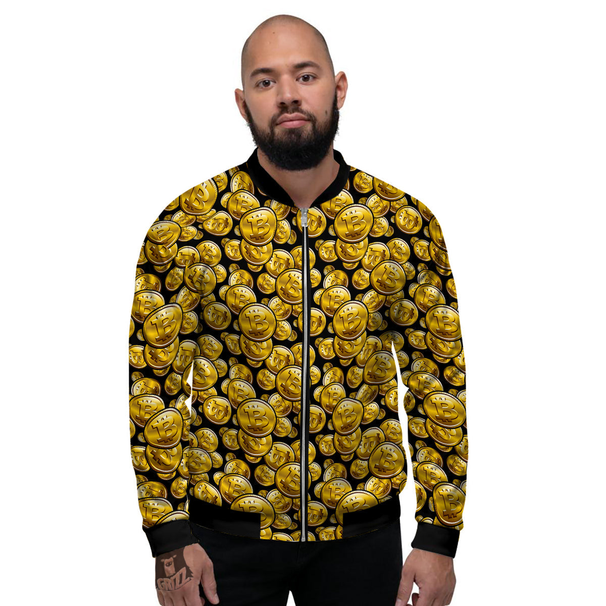 Crypto Bitcoin Print Pattern Men's Bomber Jacket-grizzshop