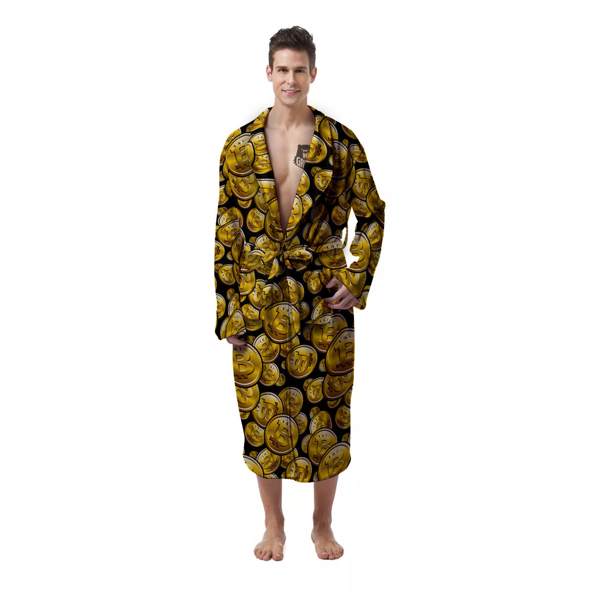 Crypto Bitcoin Print Pattern Men's Robe-grizzshop