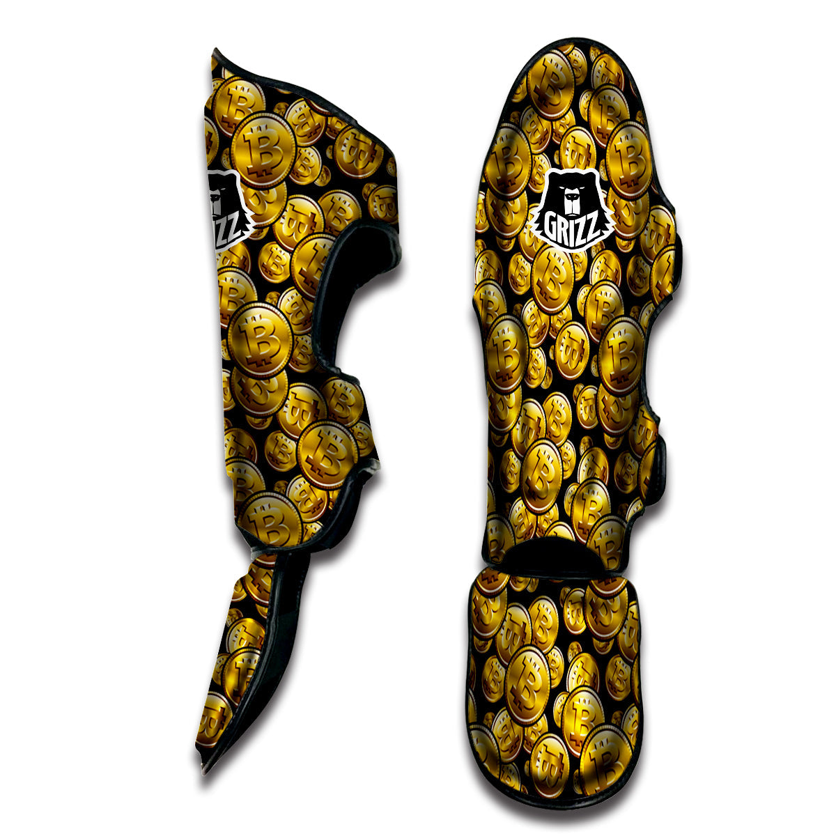 Crypto Bitcoin Print Pattern Muay Thai Shin Guards-grizzshop