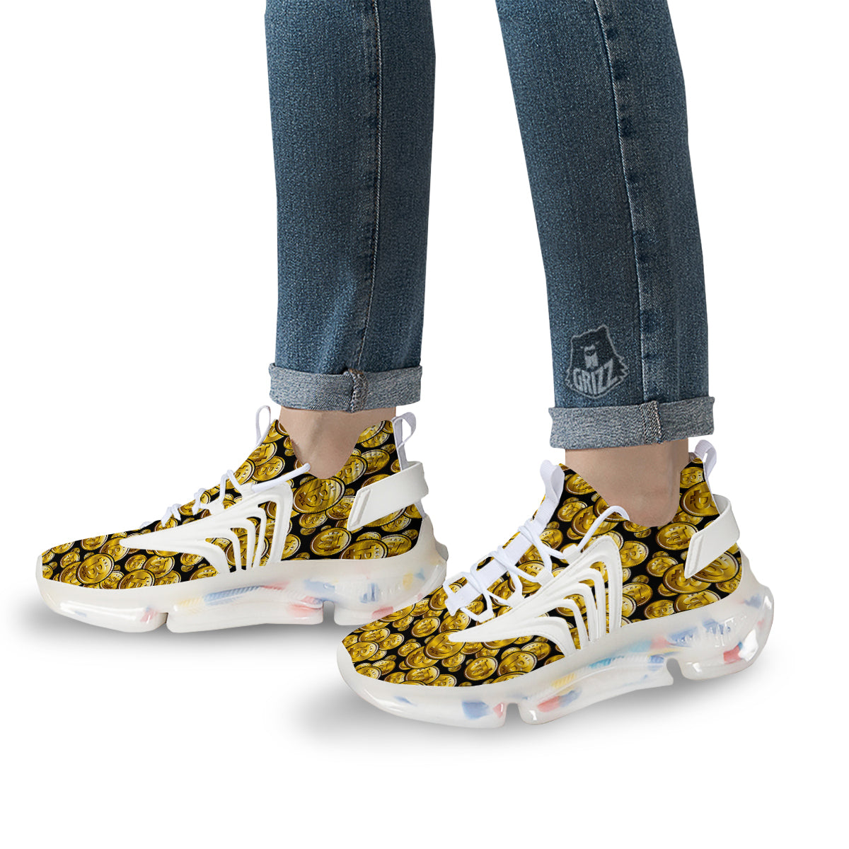 Crypto Bitcoin Print Pattern White Gym Shoes-grizzshop