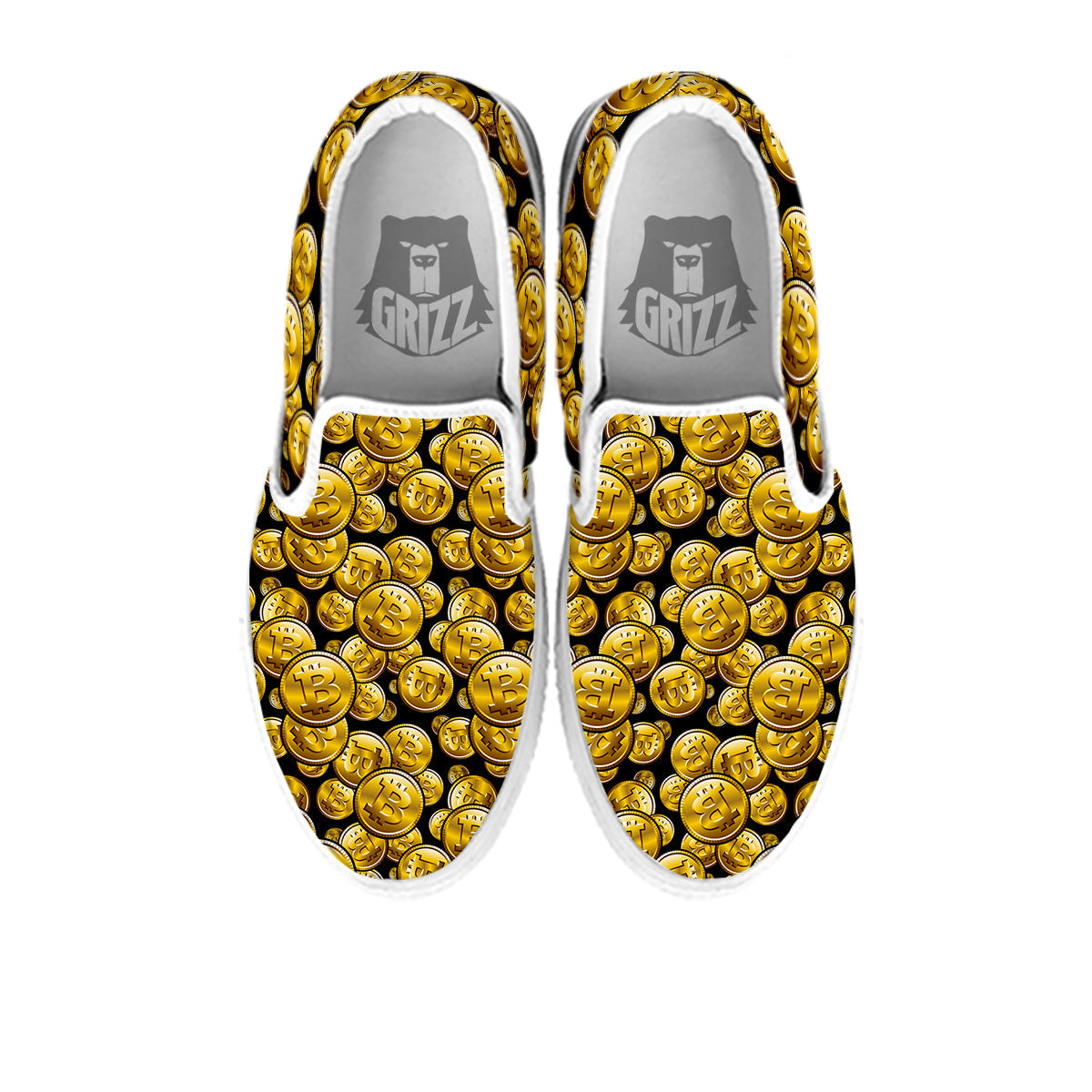 Crypto Bitcoin Print Pattern White Slip On Shoes-grizzshop