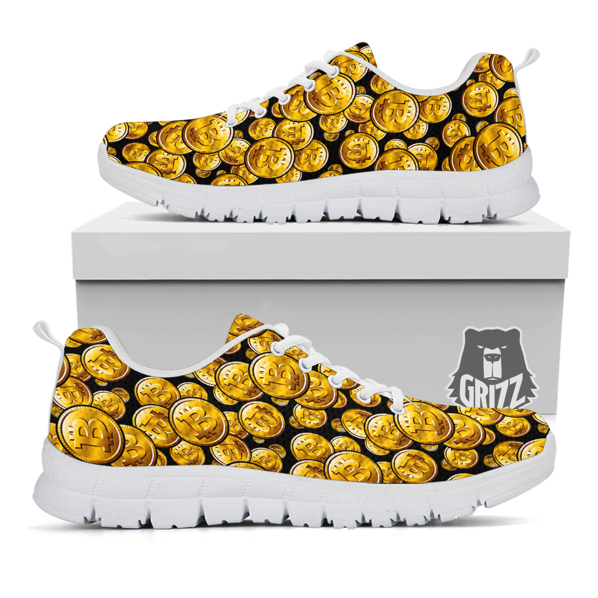 Crypto Bitcoin Print Pattern White Sneaker-grizzshop