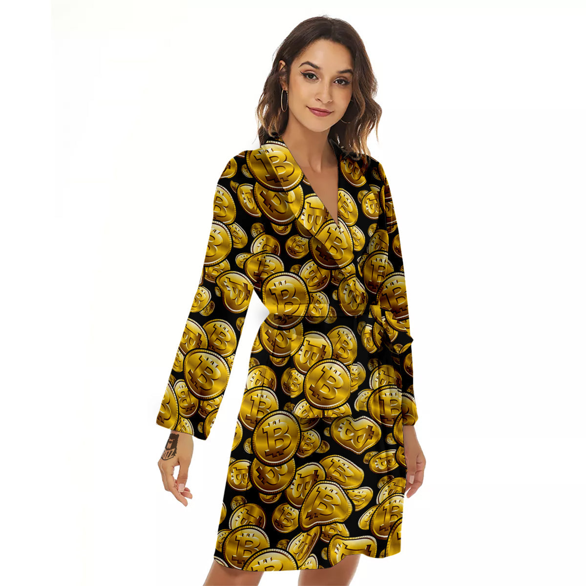 Crypto Bitcoin Print Pattern Women's Robe-grizzshop