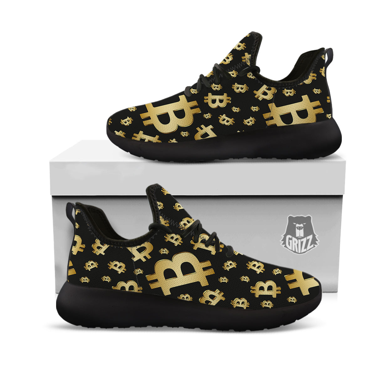 Cryptocurrency Bitcoin Print Pattern Black Athletic Shoes-grizzshop