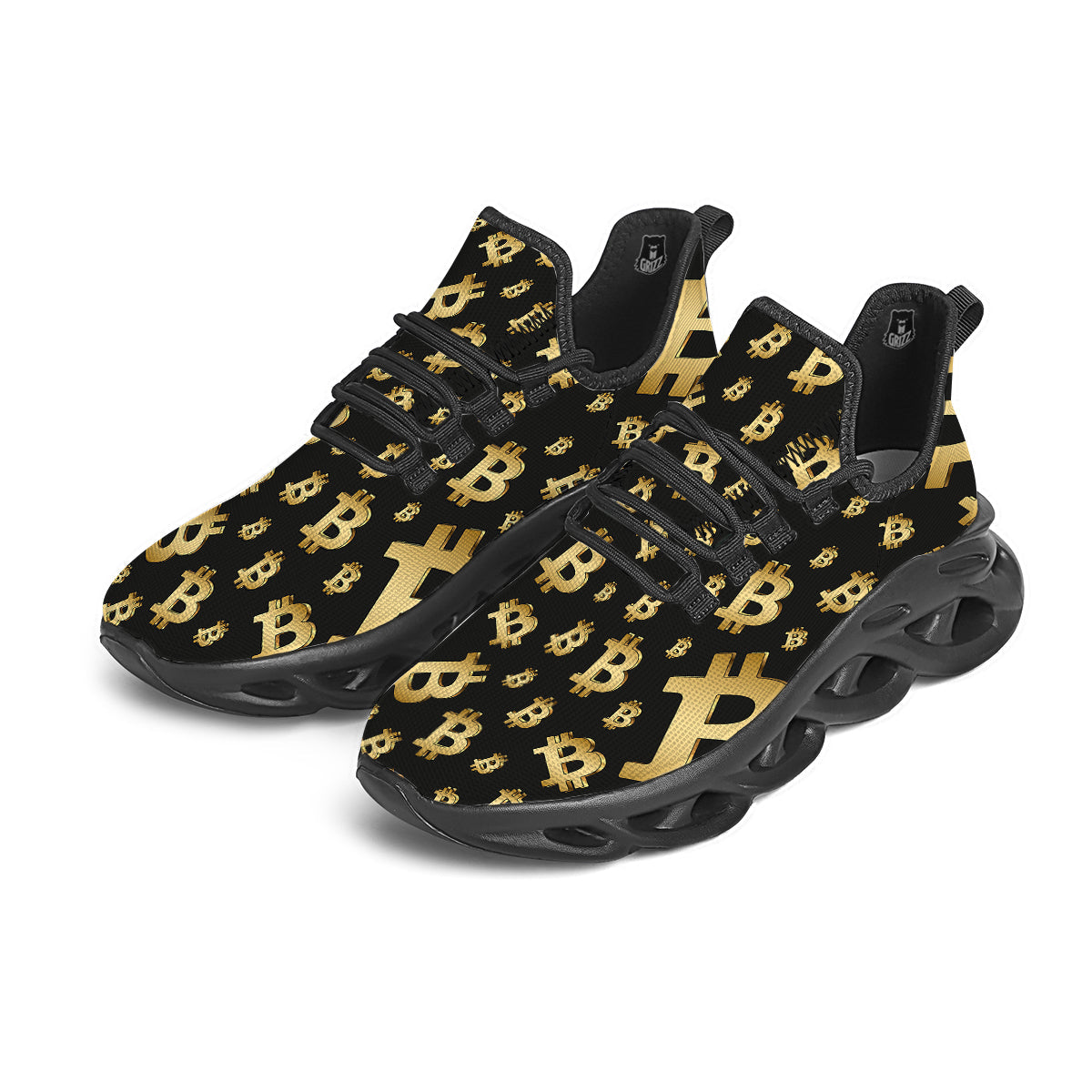 Cryptocurrency Bitcoin Print Pattern Black Running Shoes-grizzshop