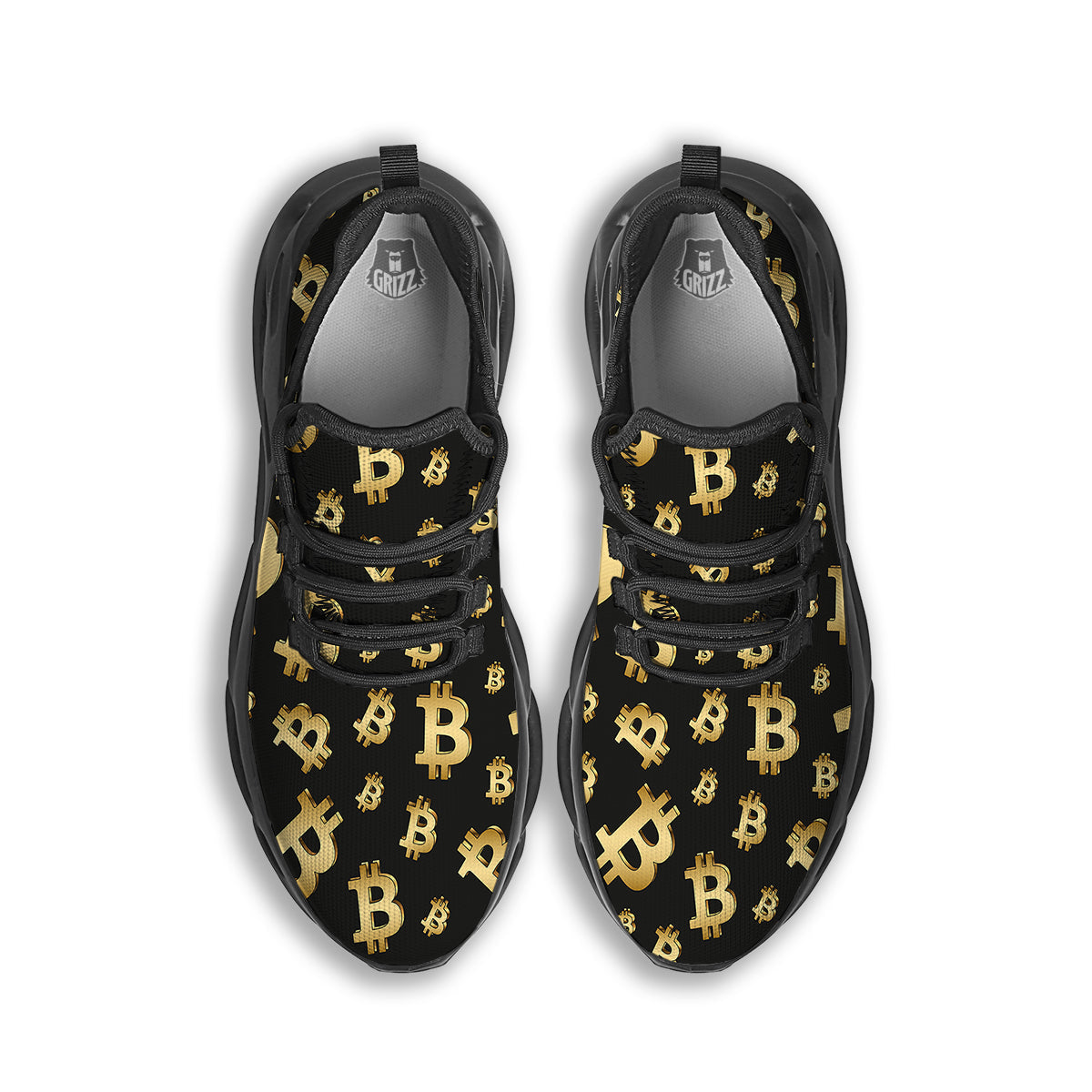 Cryptocurrency Bitcoin Print Pattern Black Running Shoes-grizzshop