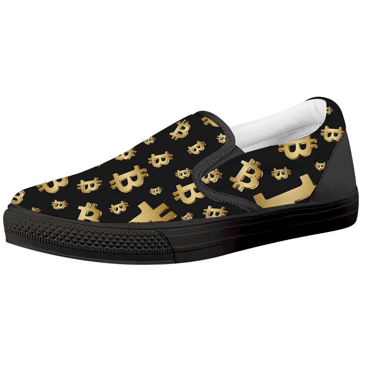 Cryptocurrency Bitcoin Print Pattern Black Slip On Shoes-grizzshop