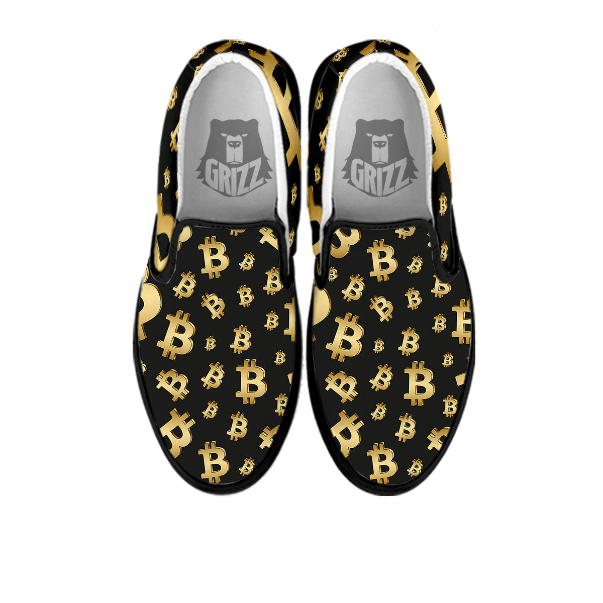 Cryptocurrency Bitcoin Print Pattern Black Slip On Shoes-grizzshop
