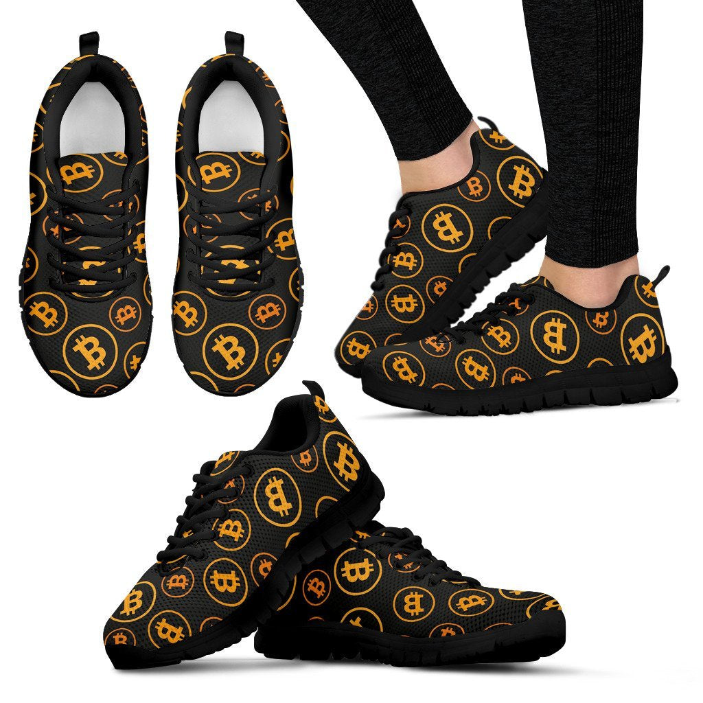 Cryptocurrency Bitcoin Print Pattern Black Sneaker Shoes For Men Women-grizzshop