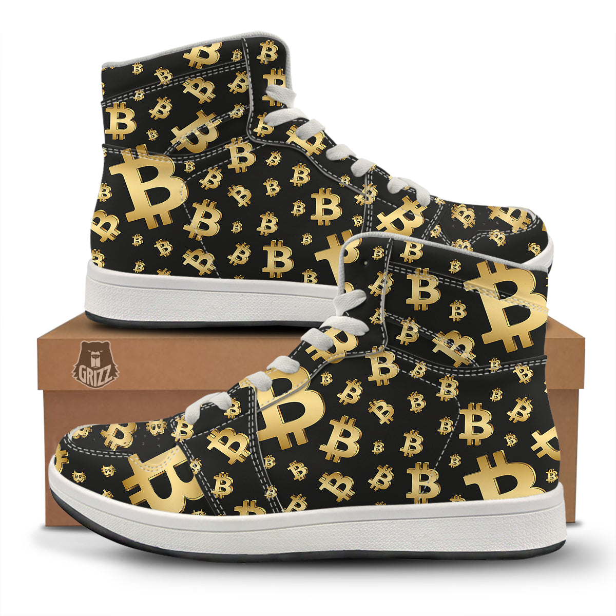 Cryptocurrency Bitcoin Print Pattern High Top Sneakers-grizzshop