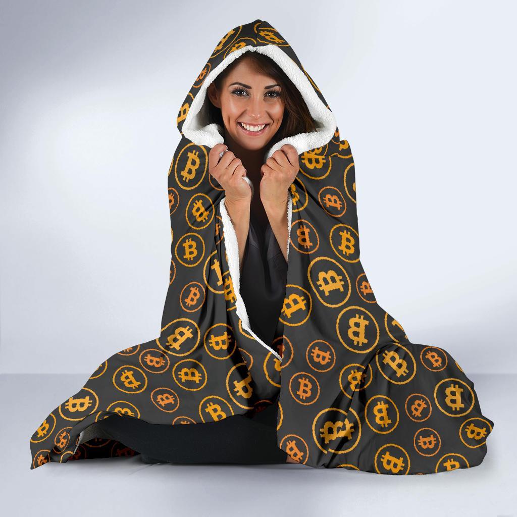 Cryptocurrency Bitcoin Print Pattern Hooded Blanket-grizzshop
