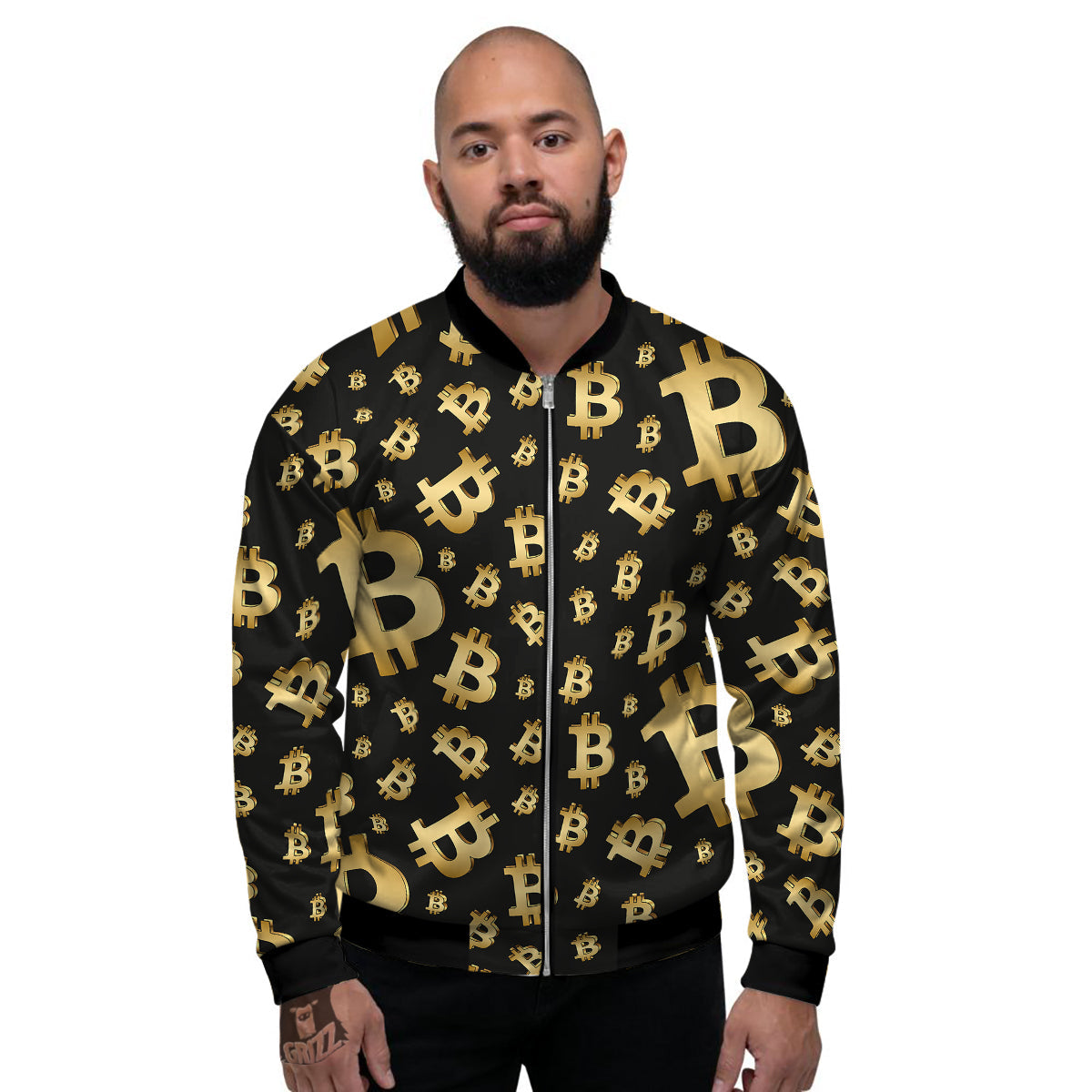 Cryptocurrency Bitcoin Print Pattern Men's Bomber Jacket-grizzshop