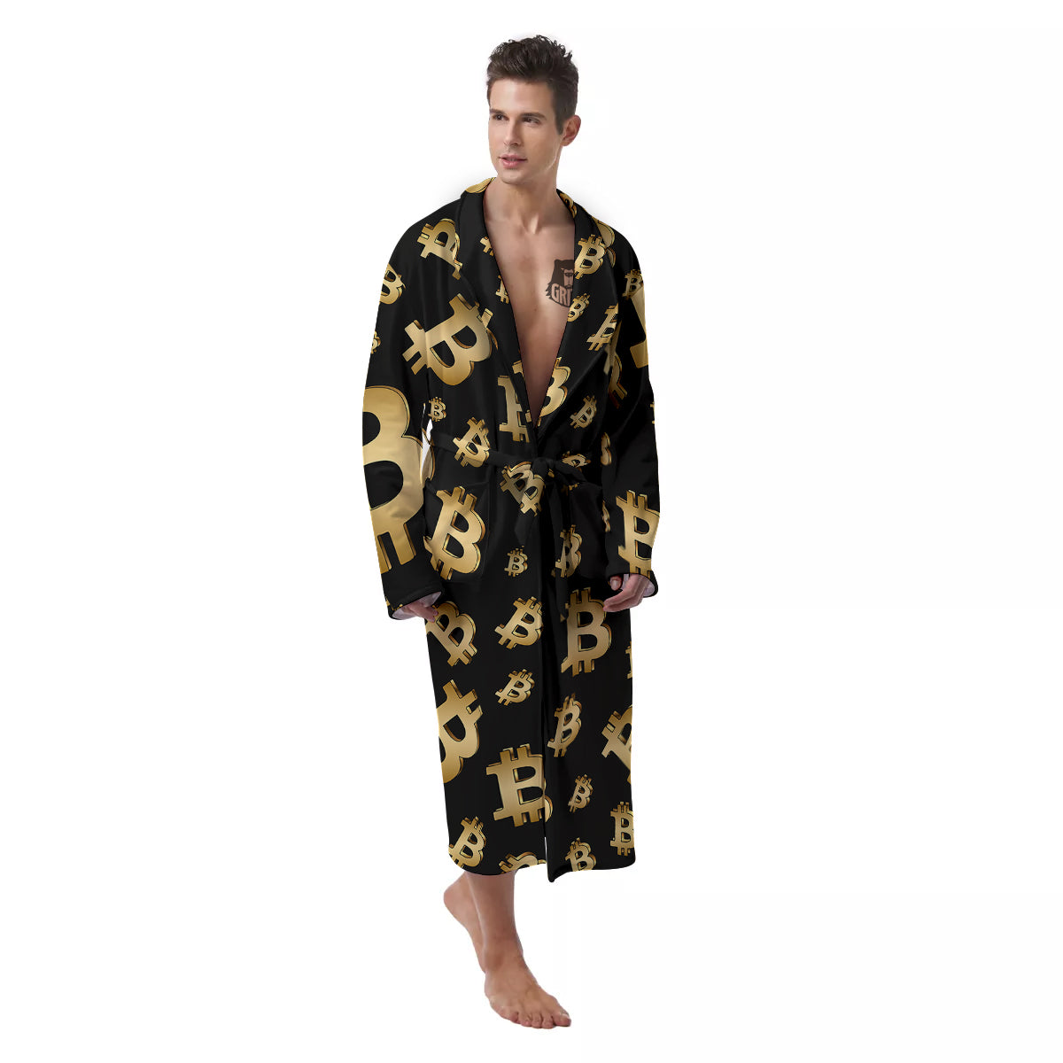 Cryptocurrency Bitcoin Print Pattern Men's Robe-grizzshop