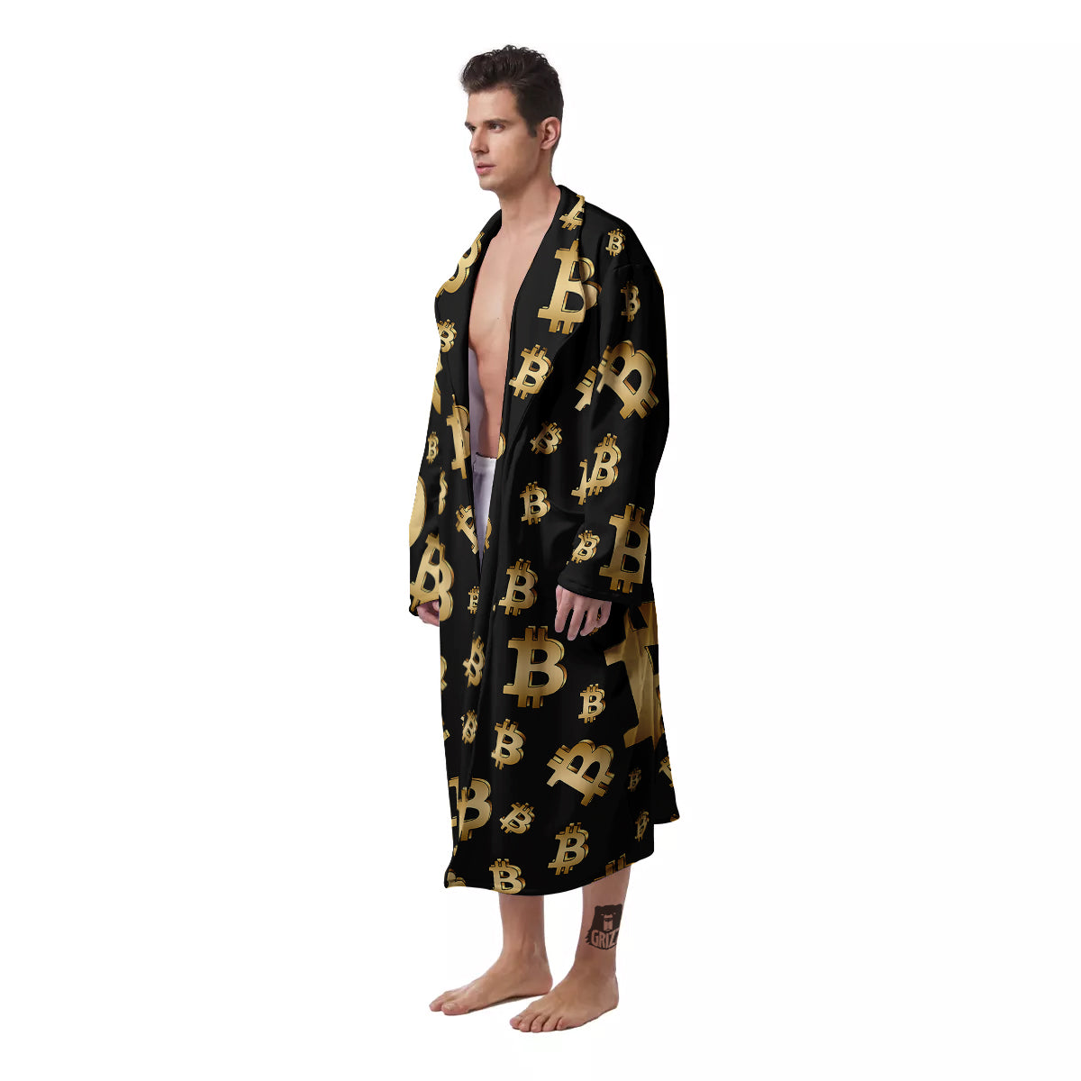 Cryptocurrency Bitcoin Print Pattern Men's Robe-grizzshop