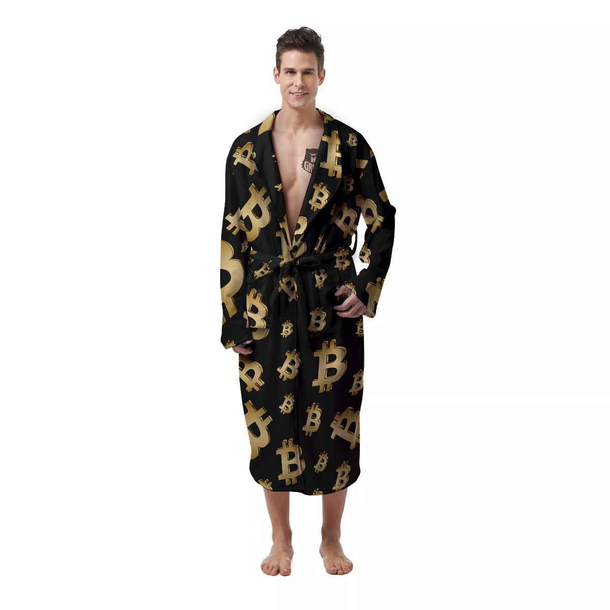 Cryptocurrency Bitcoin Print Pattern Men's Robe-grizzshop