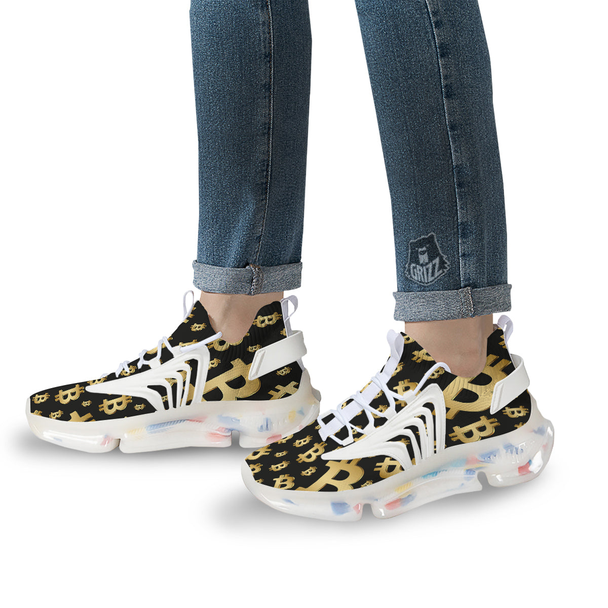 Cryptocurrency Bitcoin Print Pattern White Gym Shoes-grizzshop
