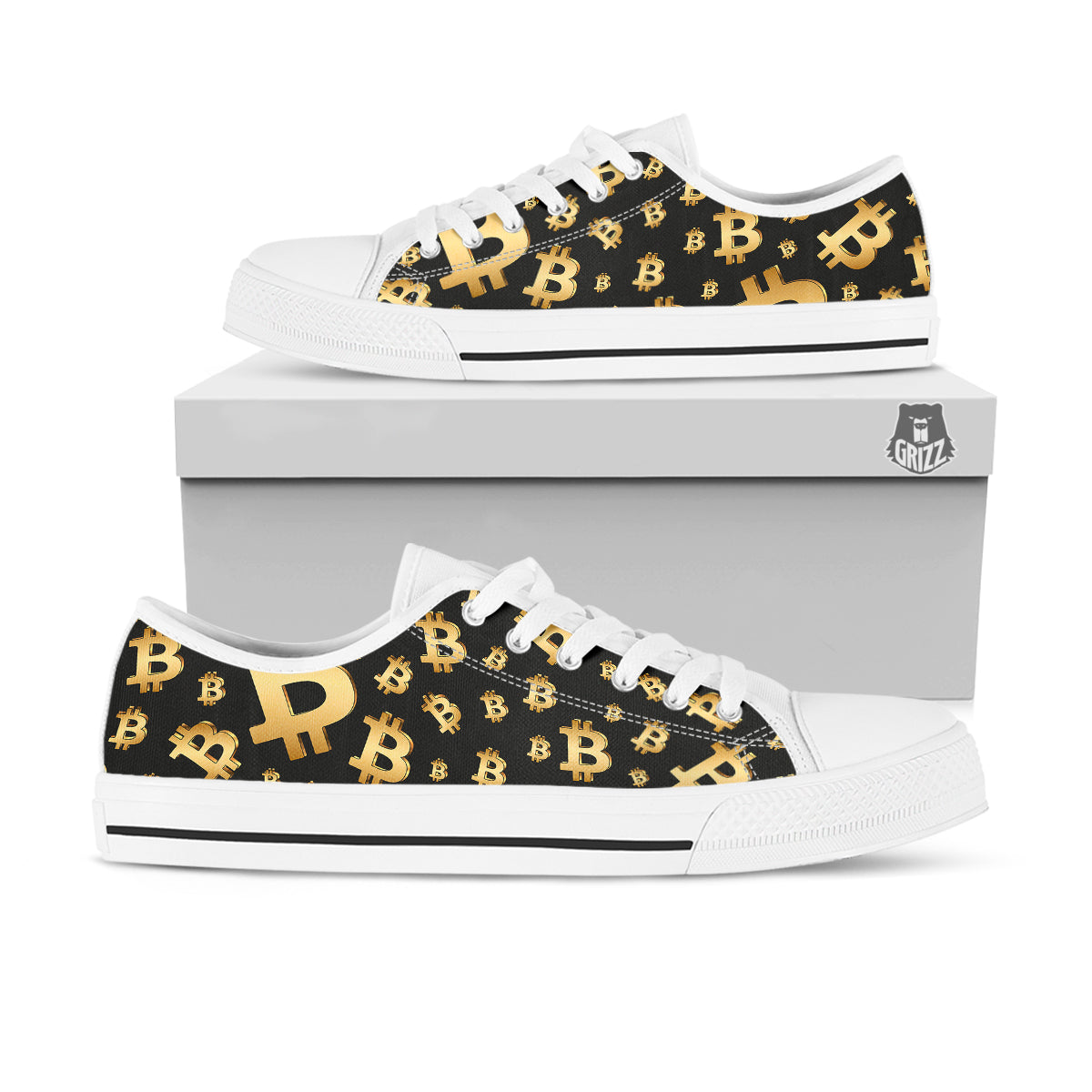 Cryptocurrency Bitcoin Print Pattern White Low Top Shoes-grizzshop
