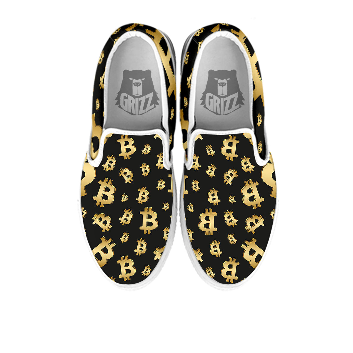 Cryptocurrency Bitcoin Print Pattern White Slip On Shoes-grizzshop