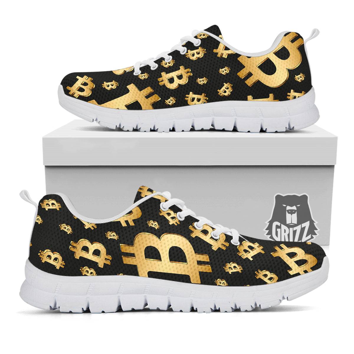 Cryptocurrency Bitcoin Print Pattern White Sneaker-grizzshop