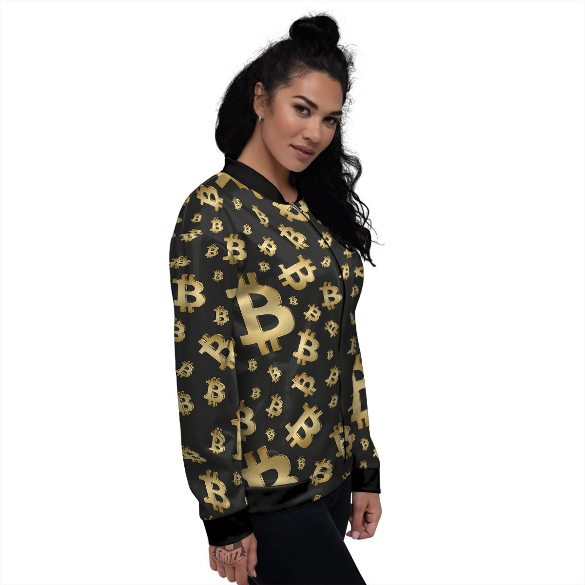 Cryptocurrency Bitcoin Print Pattern Women's Bomber Jacket-grizzshop