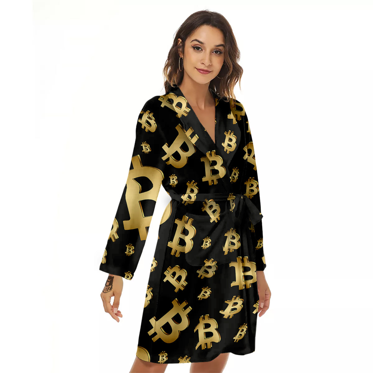 Cryptocurrency Bitcoin Print Pattern Women's Robe-grizzshop
