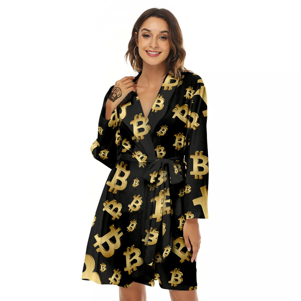 Cryptocurrency Bitcoin Print Pattern Women's Robe-grizzshop