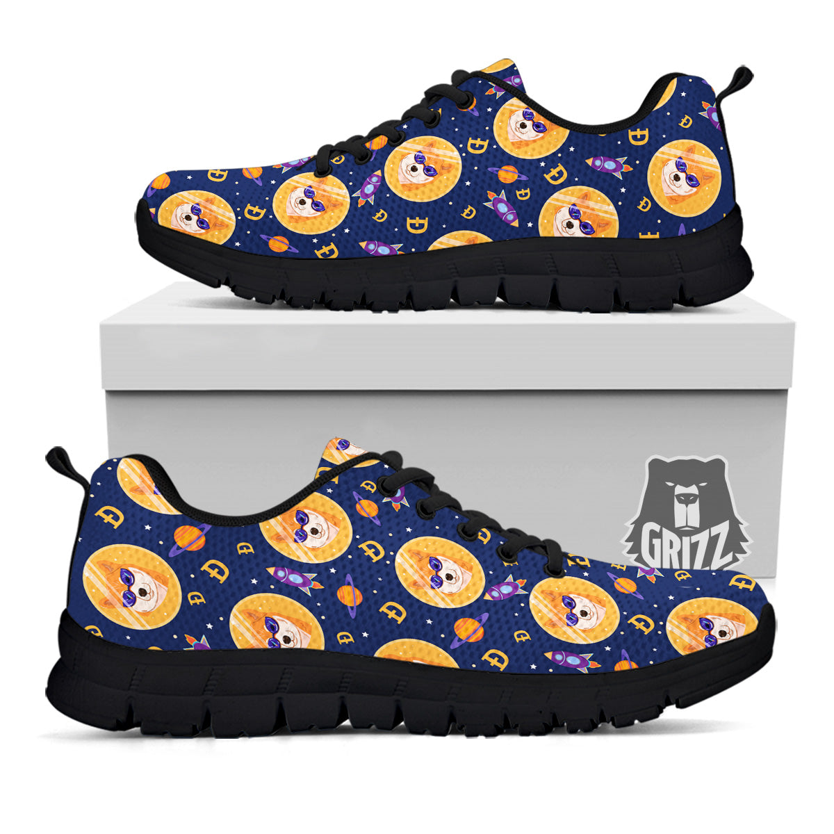 Cryptocurrency Shiba Print Pattern Black Sneaker-grizzshop