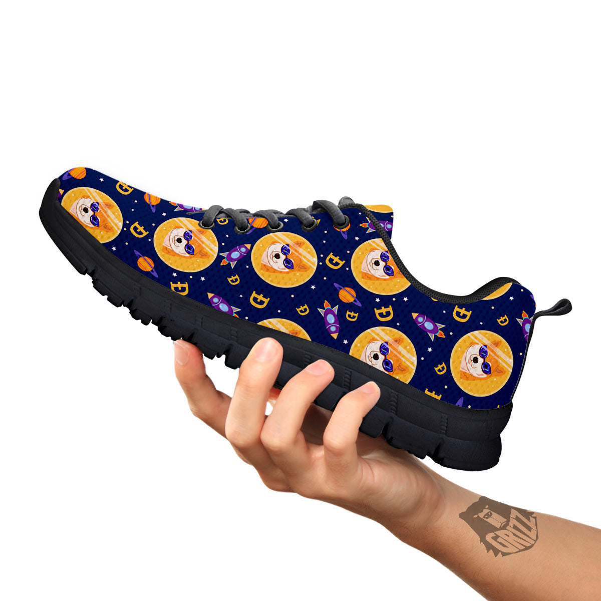 Cryptocurrency Shiba Print Pattern Black Sneaker-grizzshop