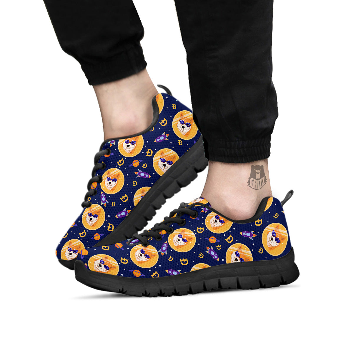 Cryptocurrency Shiba Print Pattern Black Sneaker-grizzshop