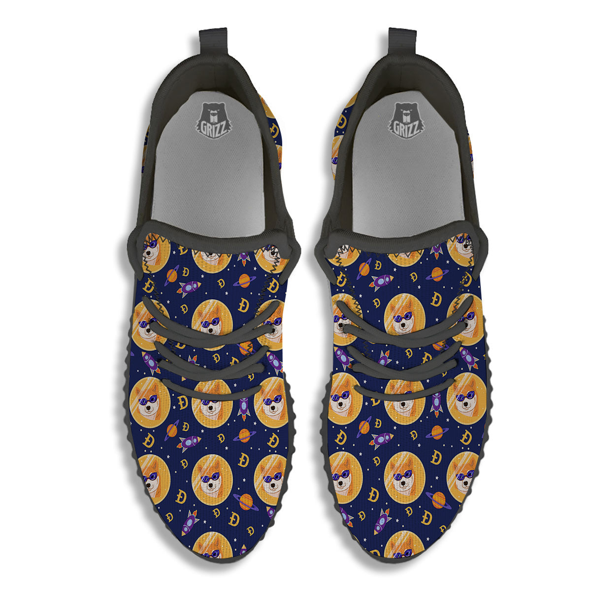 Cryptocurrency Shiba Print Pattern Black Walking Shoes-grizzshop