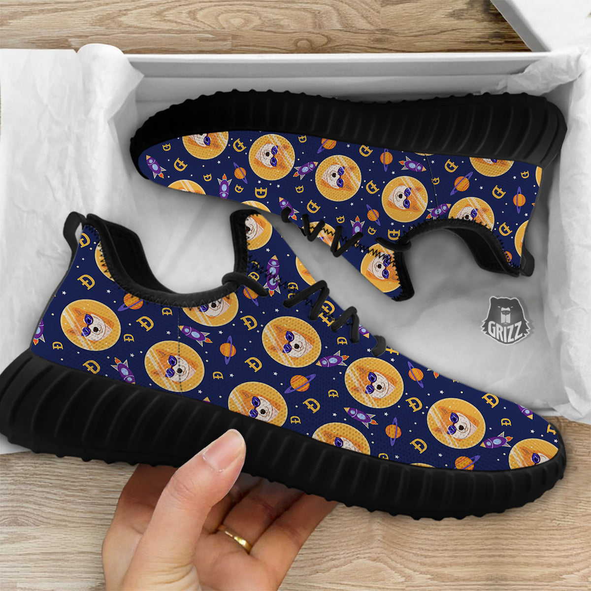 Cryptocurrency Shiba Print Pattern Black Walking Shoes-grizzshop