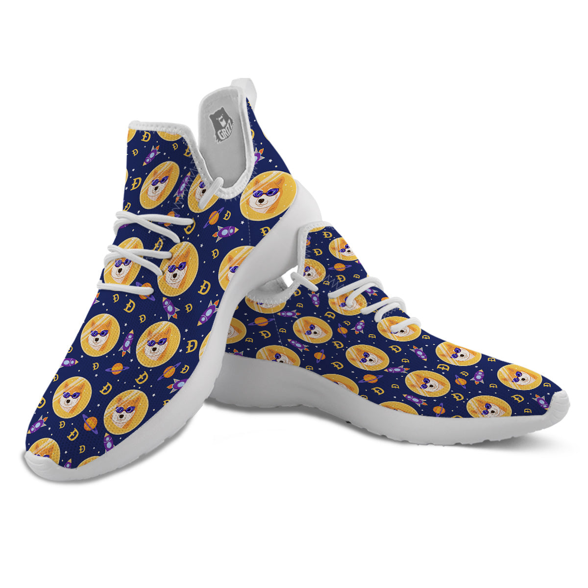 Cryptocurrency Shiba Print Pattern White Athletic Shoes-grizzshop