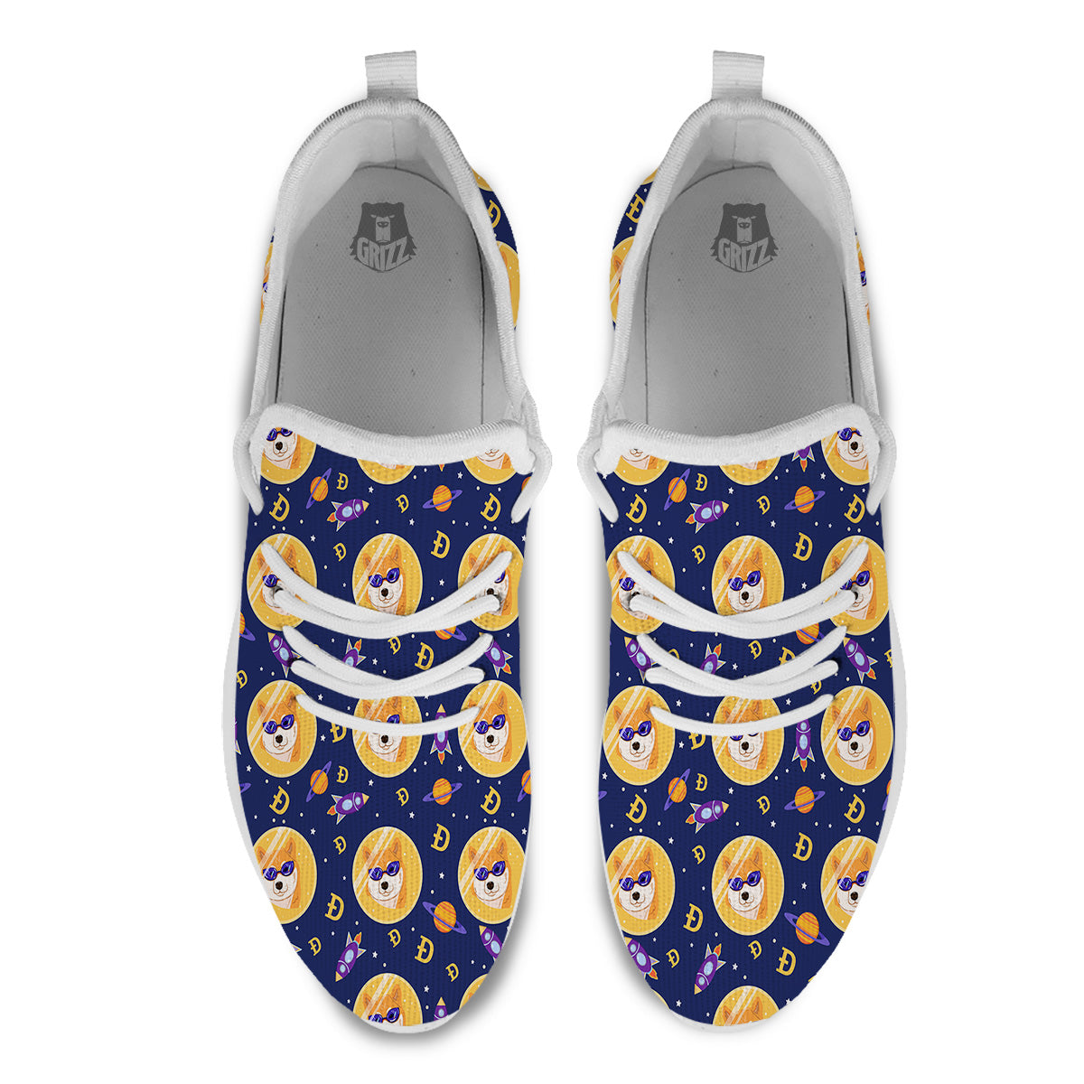 Cryptocurrency Shiba Print Pattern White Athletic Shoes-grizzshop