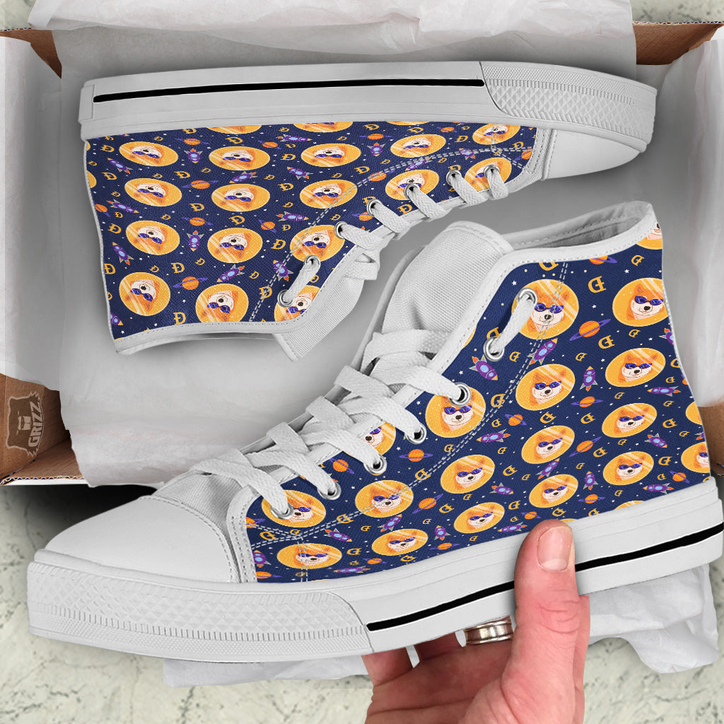 Cryptocurrency Shiba Print Pattern White High Top Shoes-grizzshop