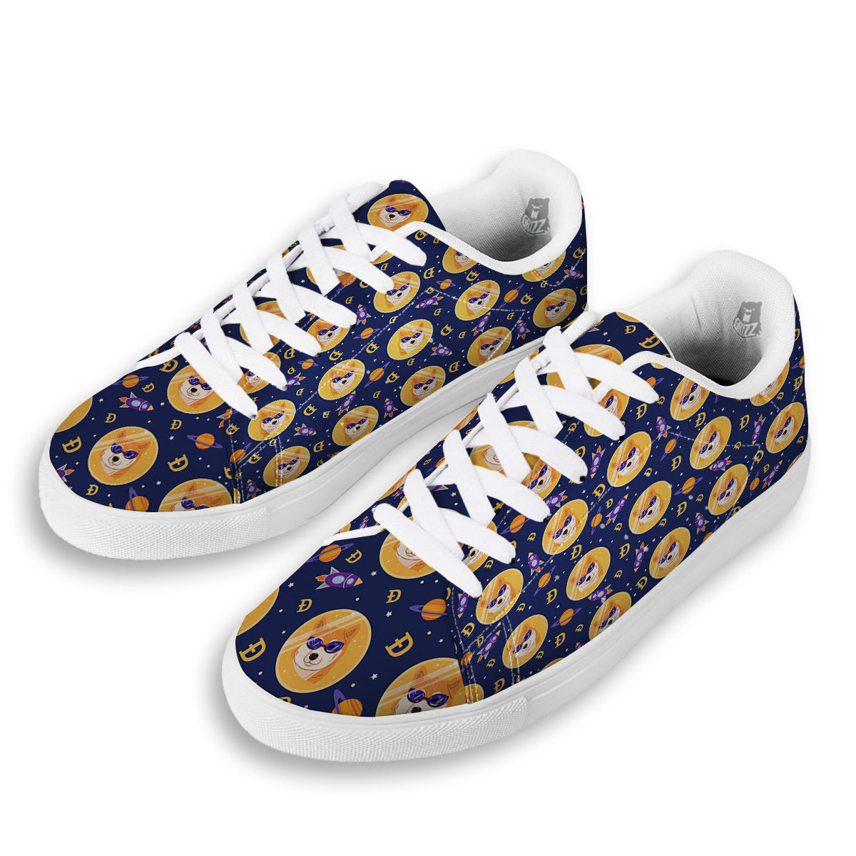 Cryptocurrency Shiba Print Pattern White Low Top Sneakers-grizzshop