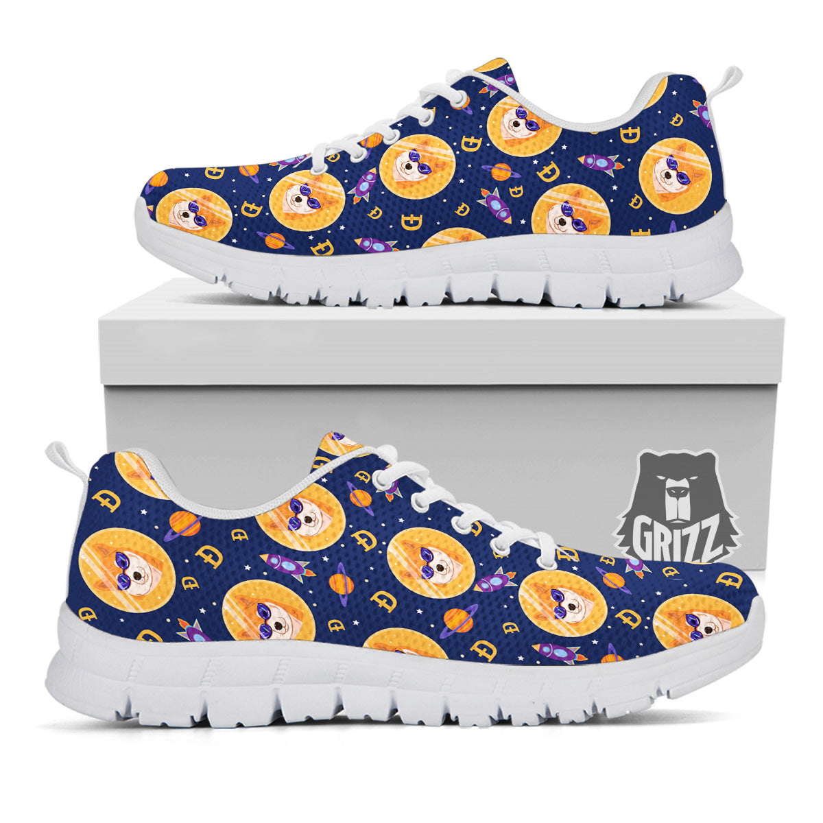 Cryptocurrency Shiba Print Pattern White Sneaker-grizzshop