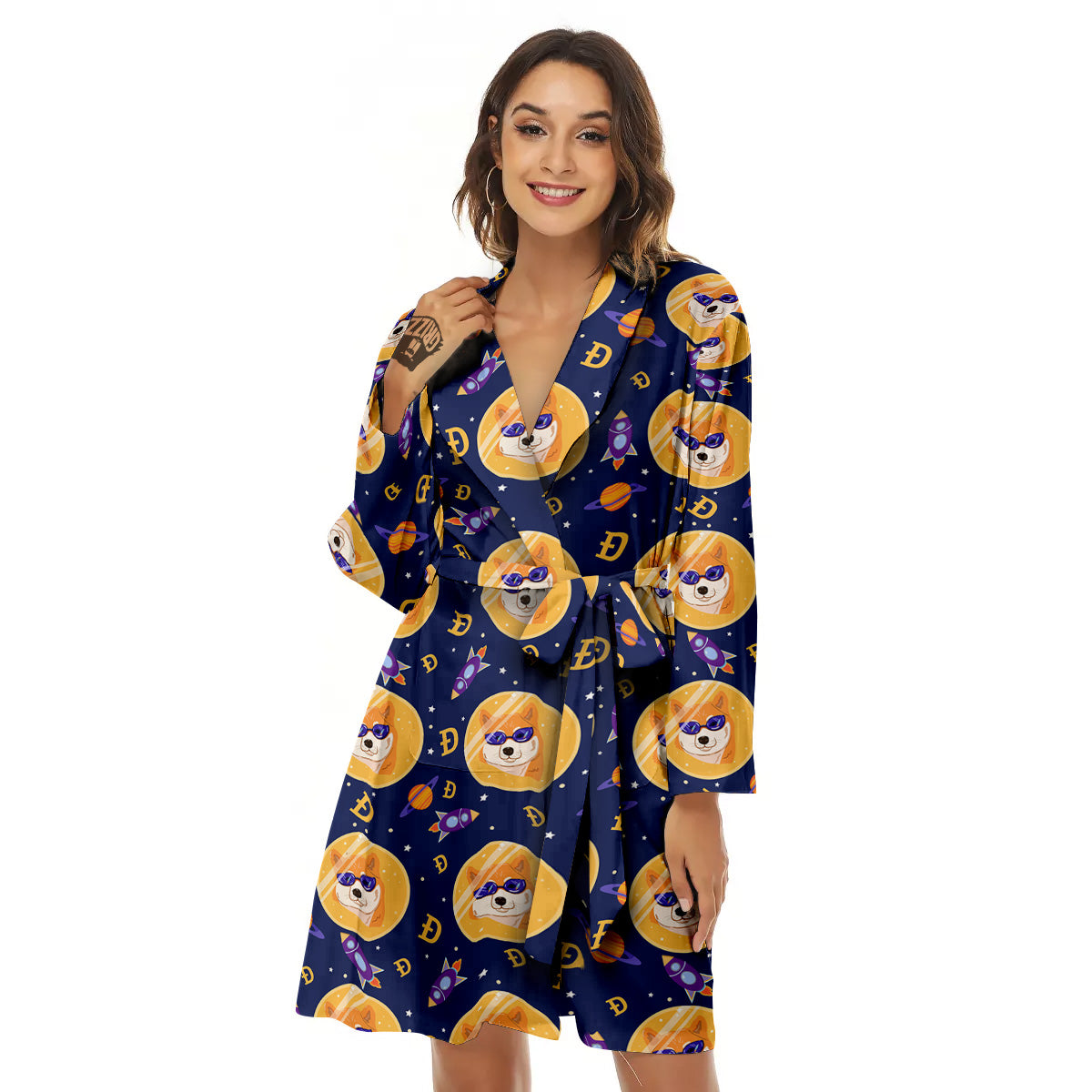Cryptocurrency Shiba Print Pattern Women's Robe-grizzshop