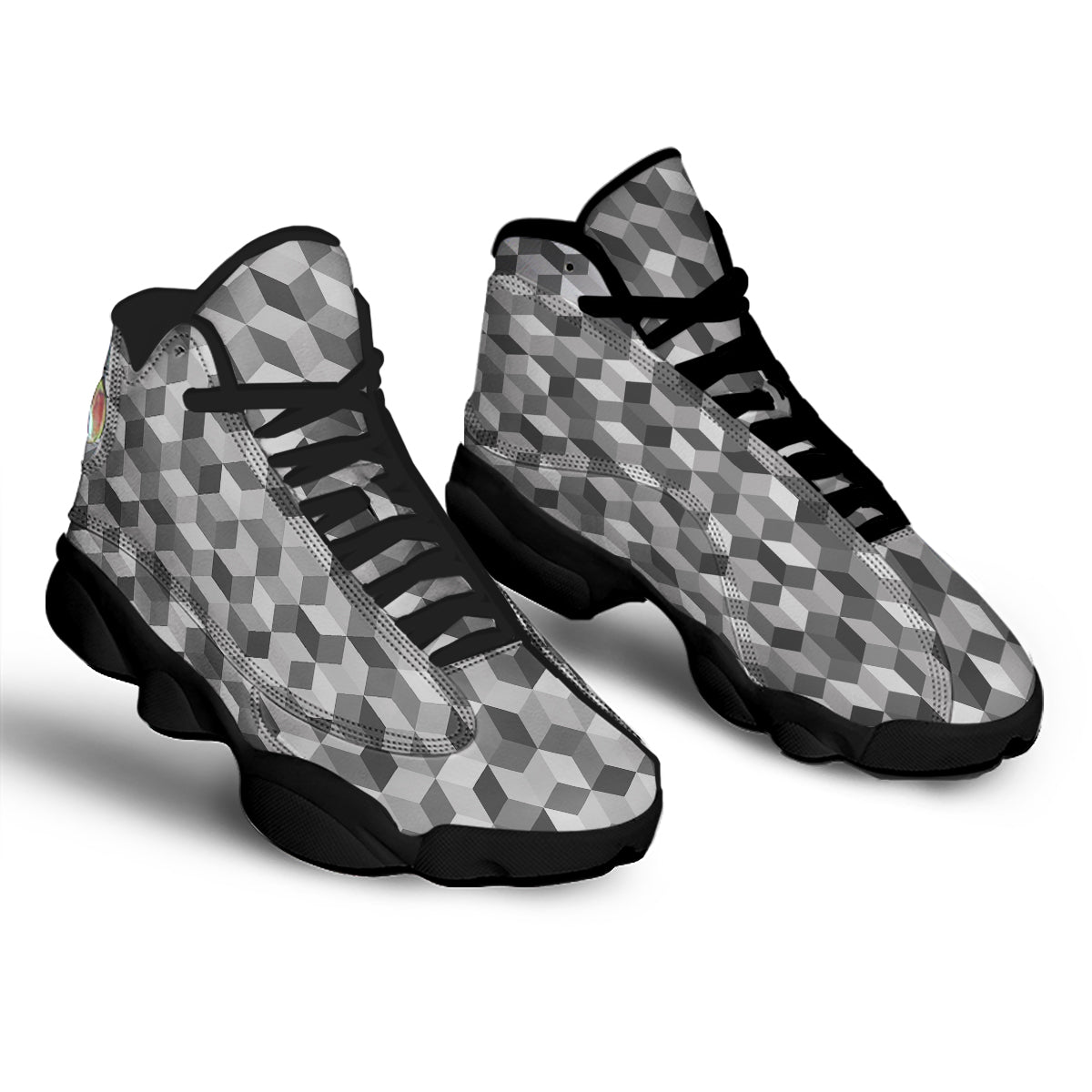 Cube Geometric Shape White Print Pattern Black Basketball Shoes-grizzshop