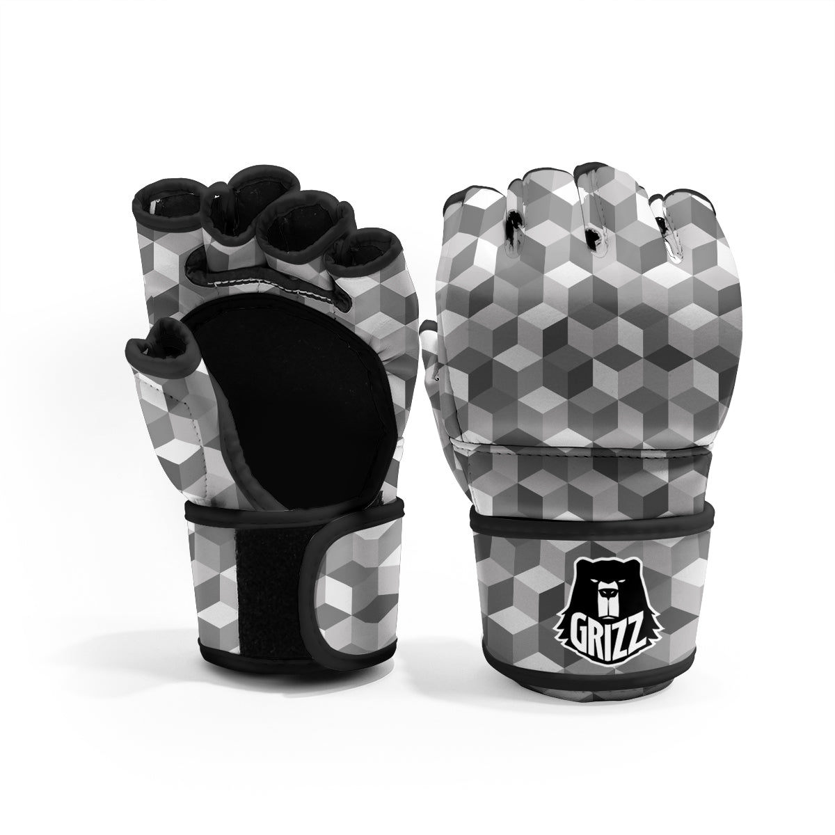 Cube Geometric Shape White Print Pattern MMA Gloves-grizzshop
