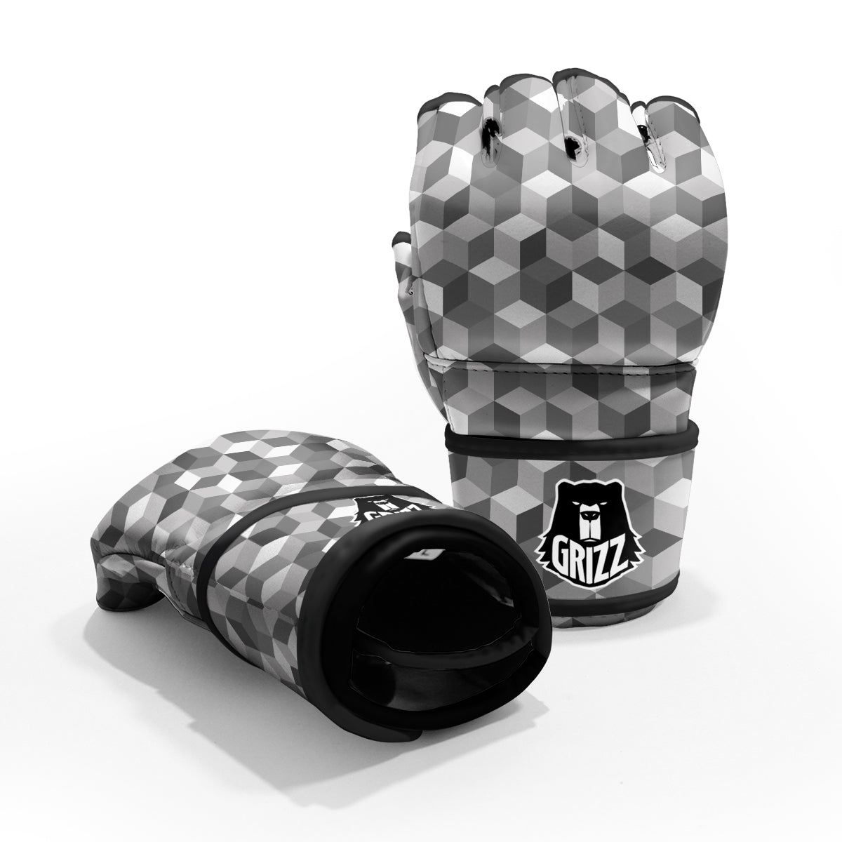 Cube Geometric Shape White Print Pattern MMA Gloves-grizzshop