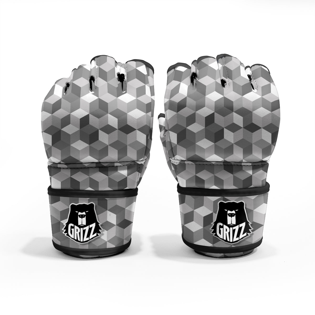 Cube Geometric Shape White Print Pattern MMA Gloves-grizzshop