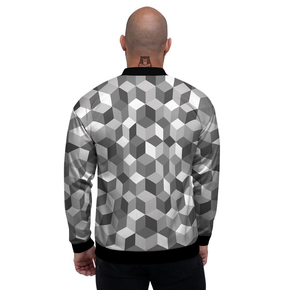 Cube Geometric Shape White Print Pattern Men's Bomber Jacket-grizzshop