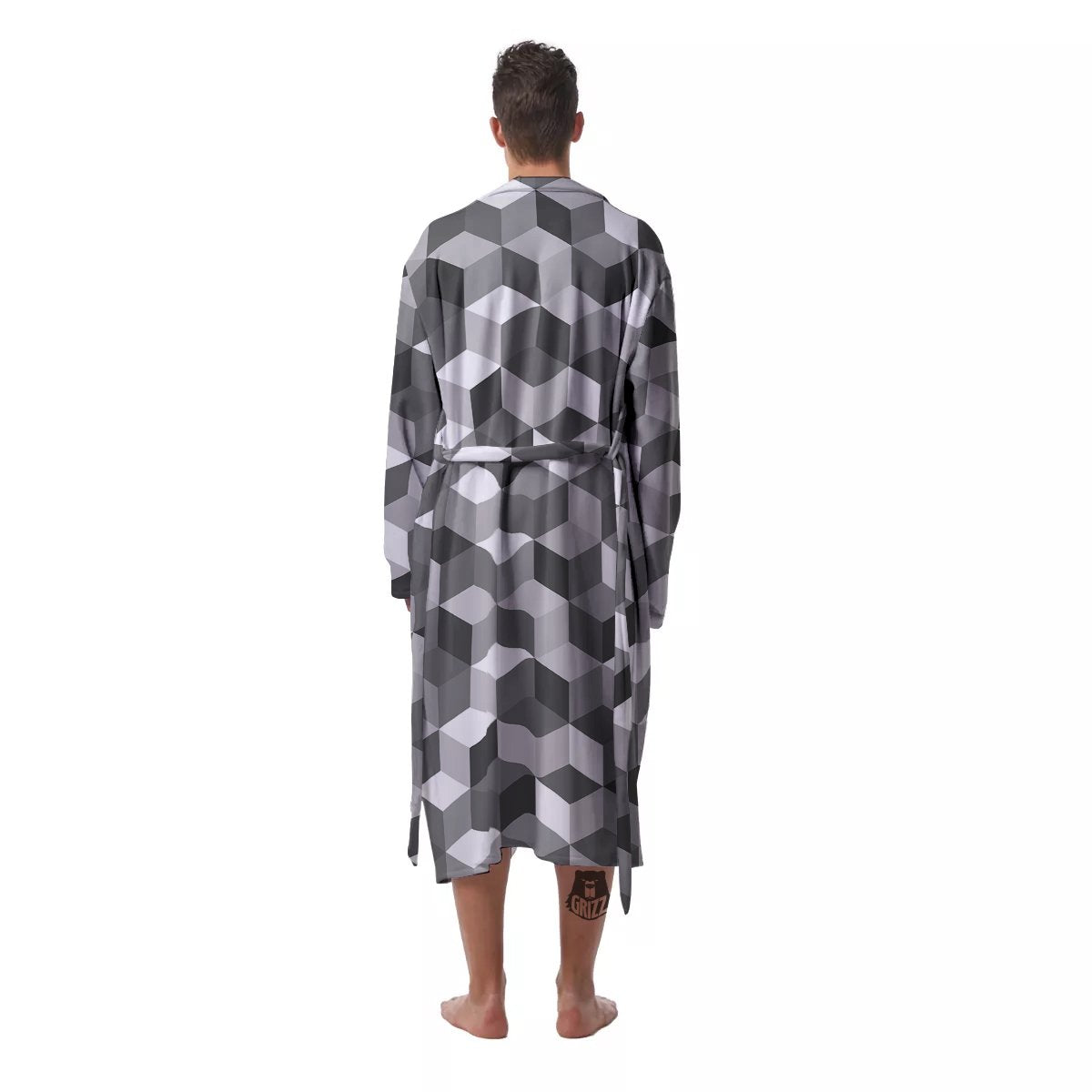 Cube Geometric Shape White Print Pattern Men's Robe-grizzshop