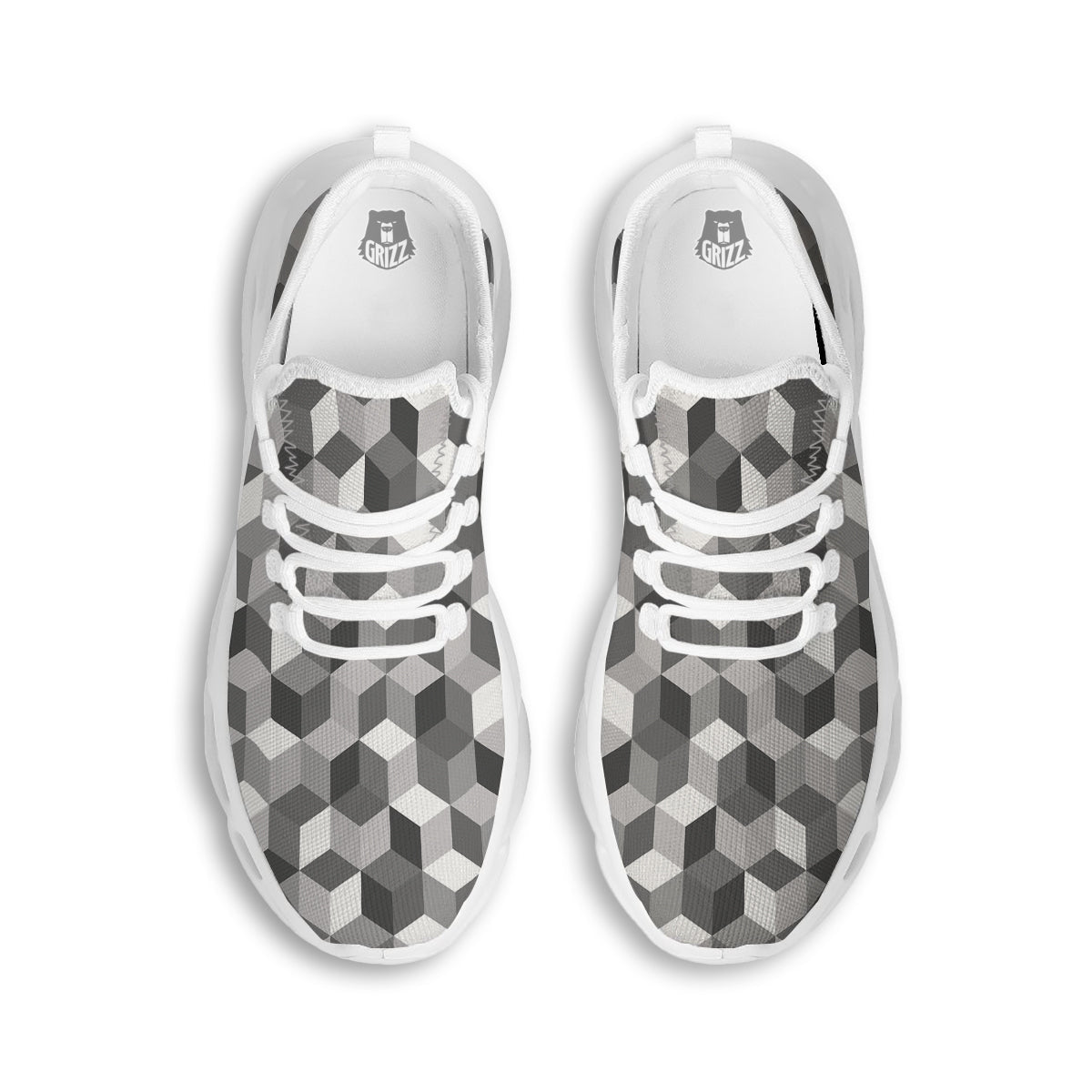 Cube Geometric Shape White Print Pattern White Running Shoes-grizzshop