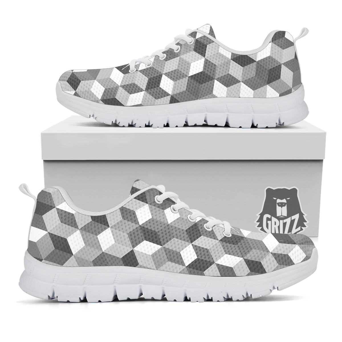 Cube Geometric Shape White Print Pattern White Sneaker-grizzshop