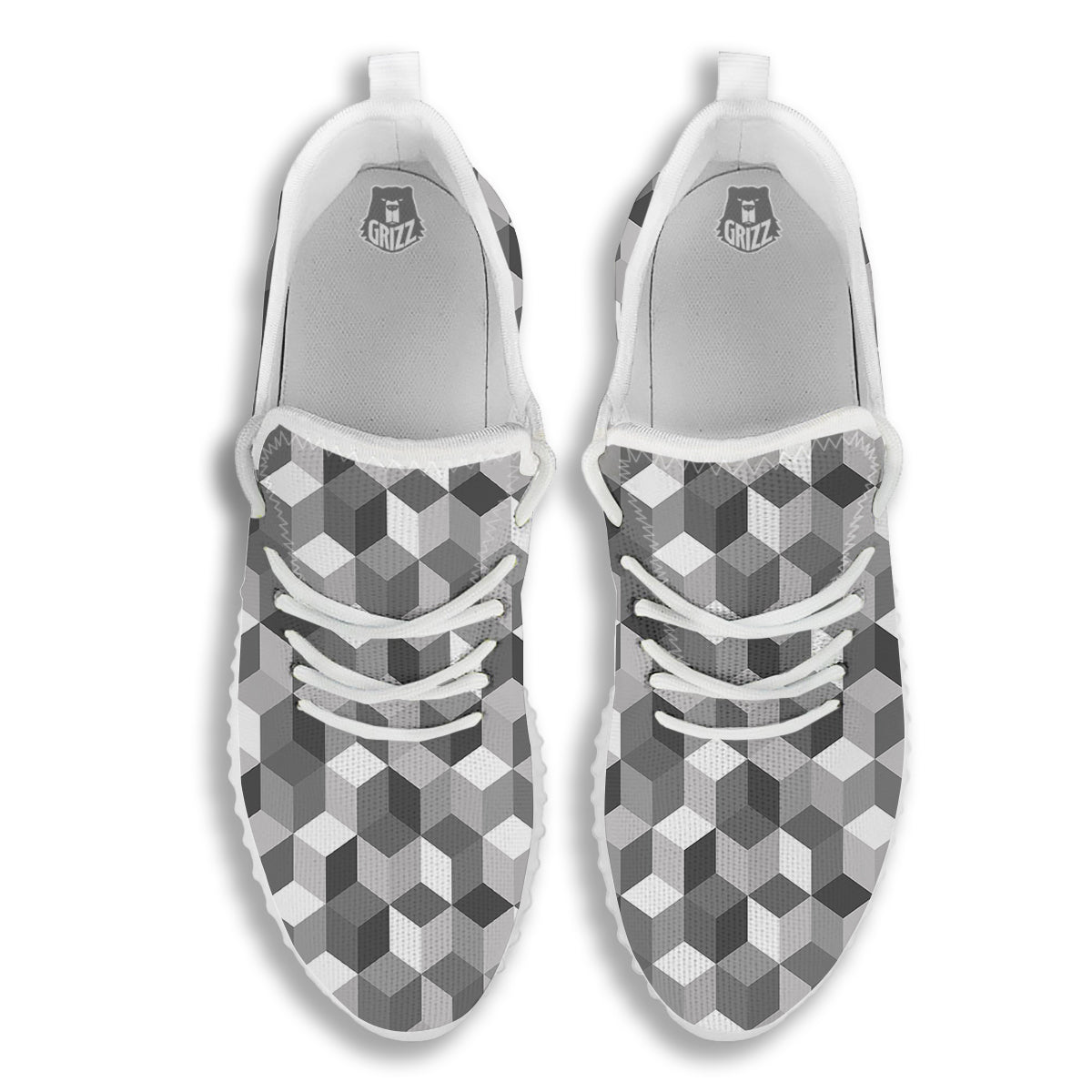 Cube Geometric Shape White Print Pattern White Walking Shoes-grizzshop