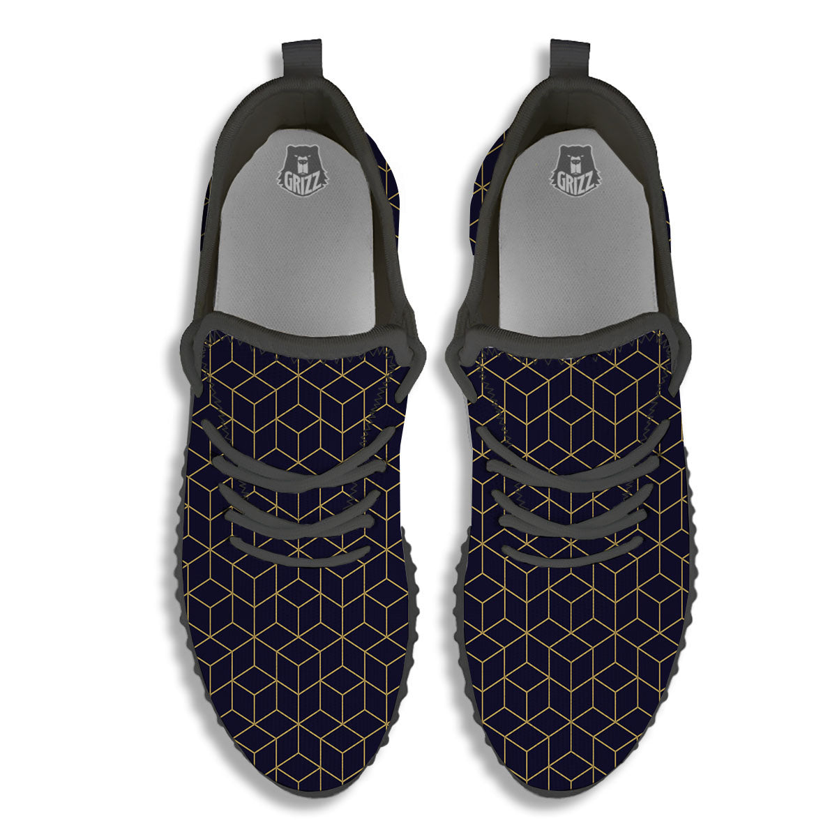 Cube Shape Black Geometric Print Pattern Black Walking Shoes-grizzshop