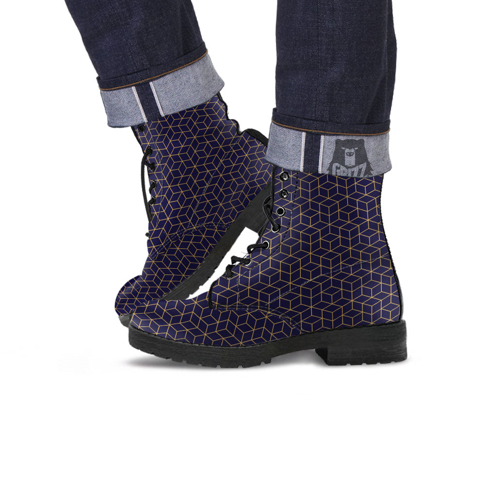 Cube Shape Black Geometric Print Pattern Leather Boots-grizzshop