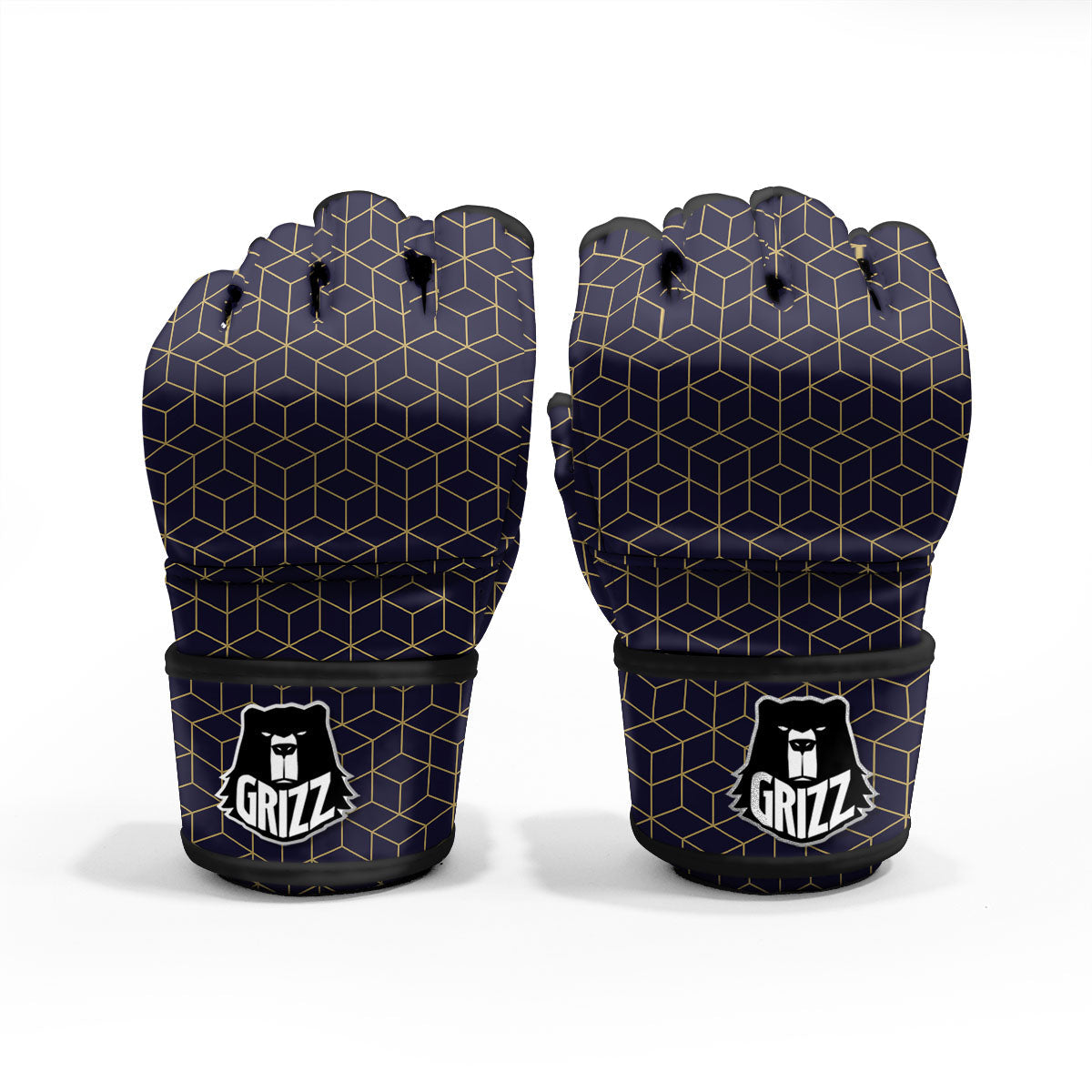 Cube Shape Black Geometric Print Pattern MMA Gloves-grizzshop